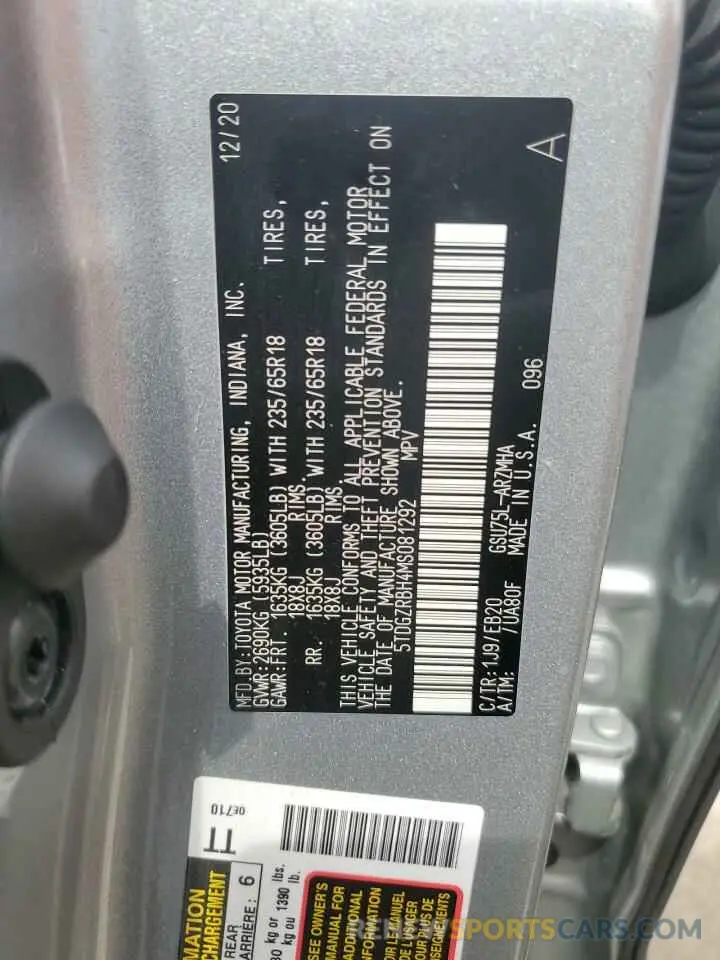 13 Photograph of a damaged car 5TDGZRBH4MS081292 TOYOTA HIGHLANDER 2021
