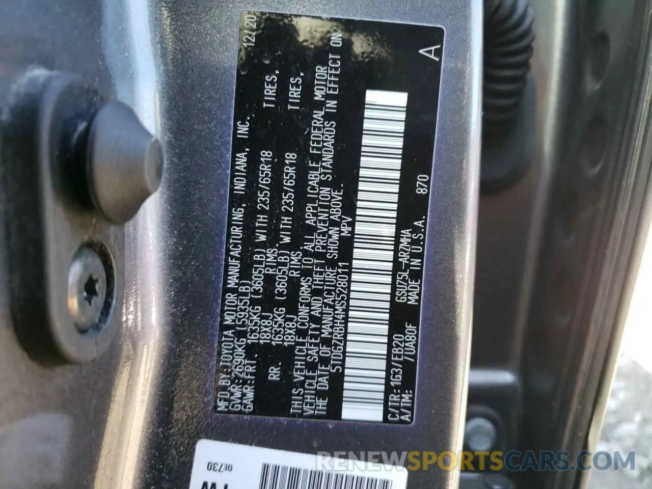 13 Photograph of a damaged car 5TDGZRBH4MS528011 TOYOTA HIGHLANDER 2021