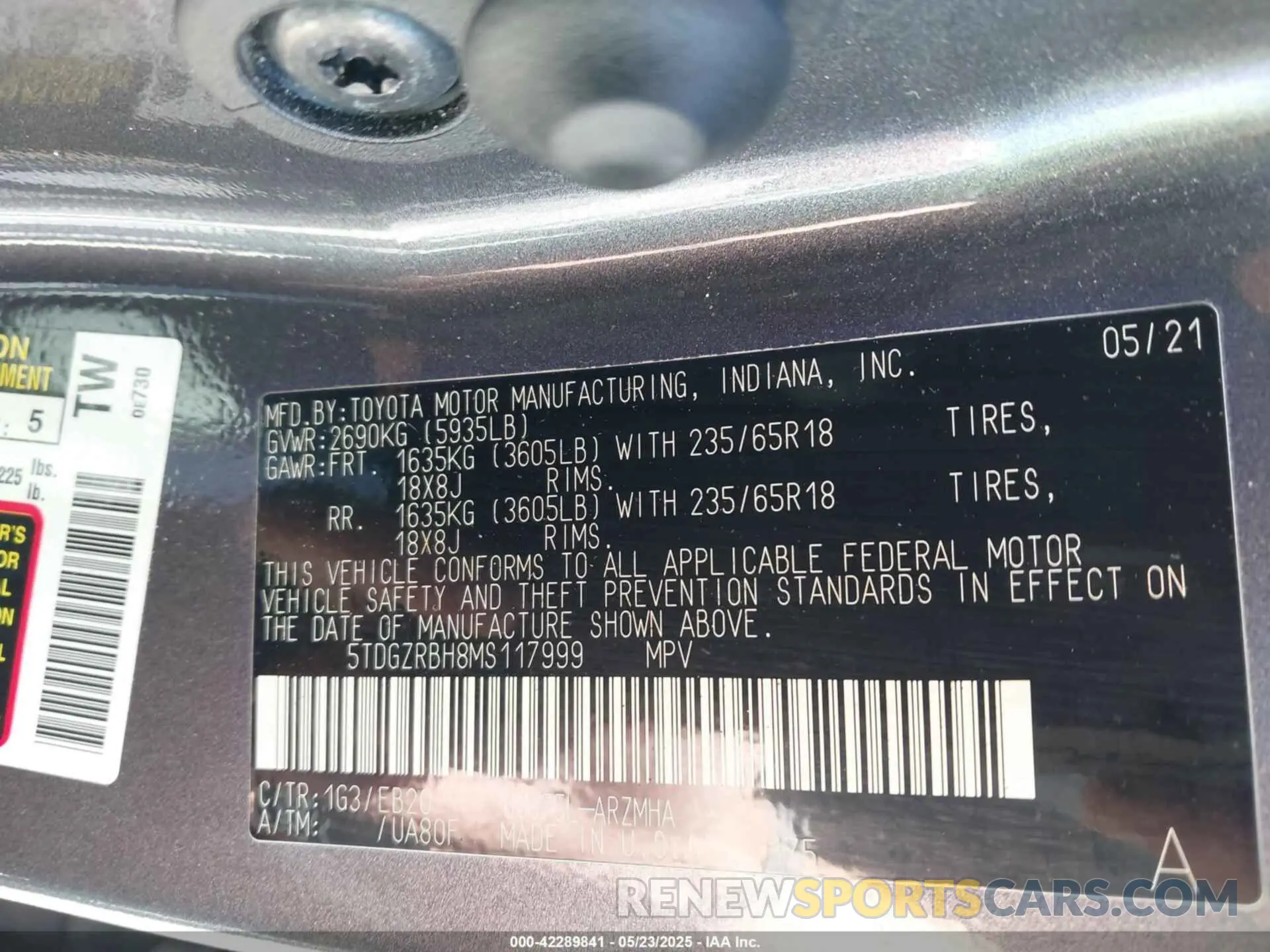 9 Photograph of a damaged car 5TDGZRBH8MS117999 TOYOTA HIGHLANDER 2021