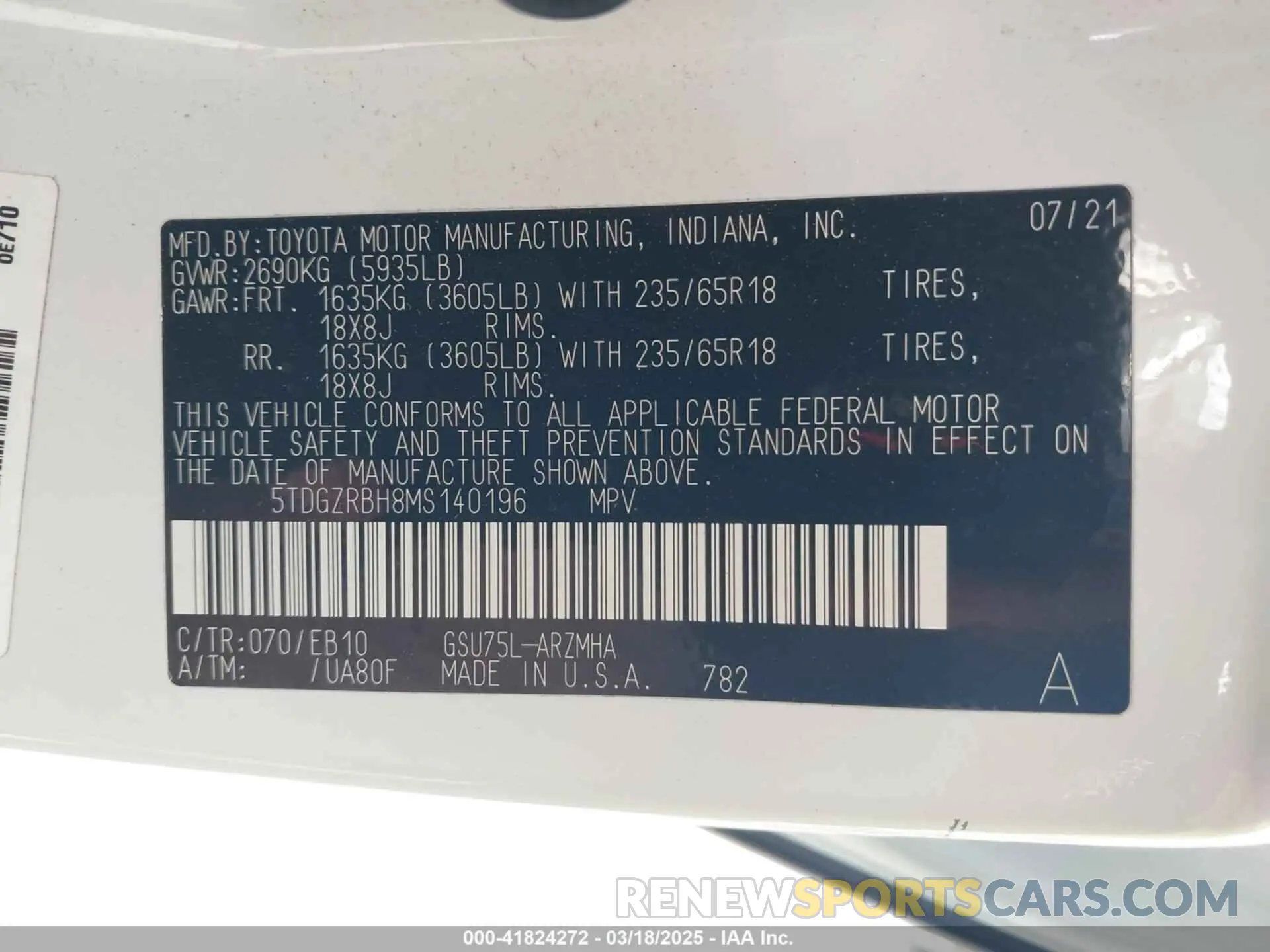 9 Photograph of a damaged car 5TDGZRBH8MS140196 TOYOTA HIGHLANDER 2021