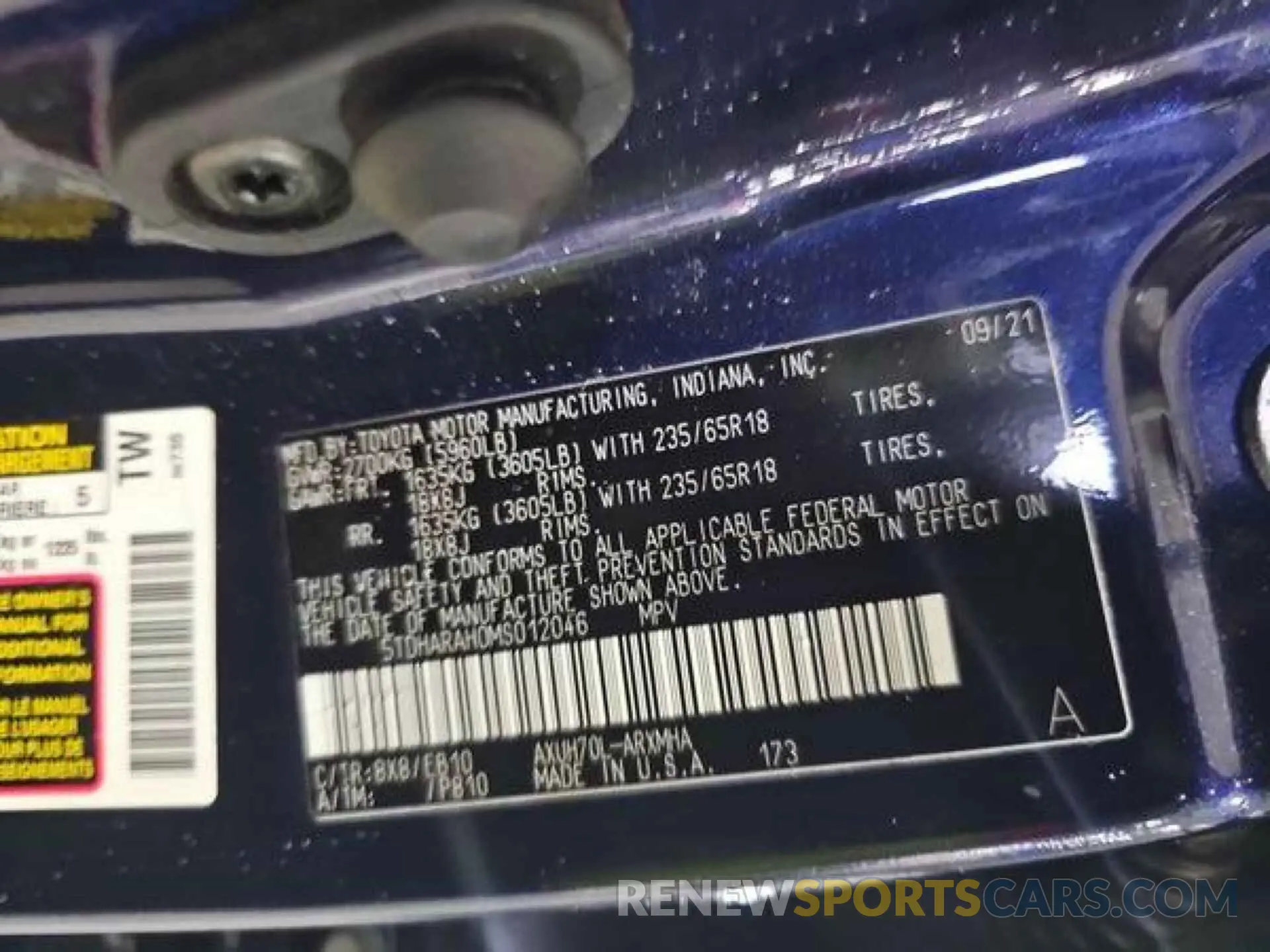 8 Photograph of a damaged car 5TDHARAH0MS012046 TOYOTA HIGHLANDER 2021