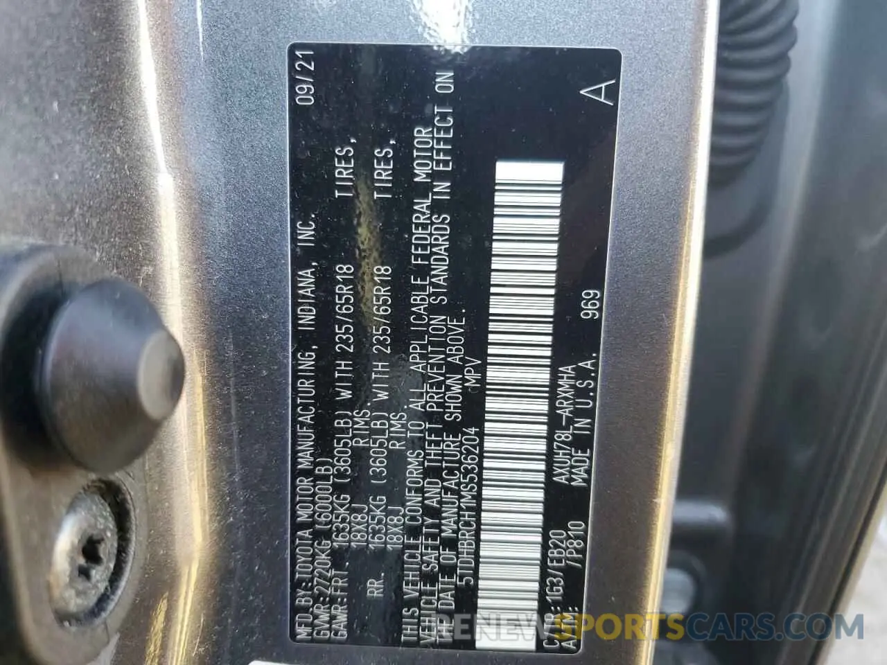 16 Photograph of a damaged car 5TDHBRCH1MS536204 TOYOTA HIGHLANDER 2021