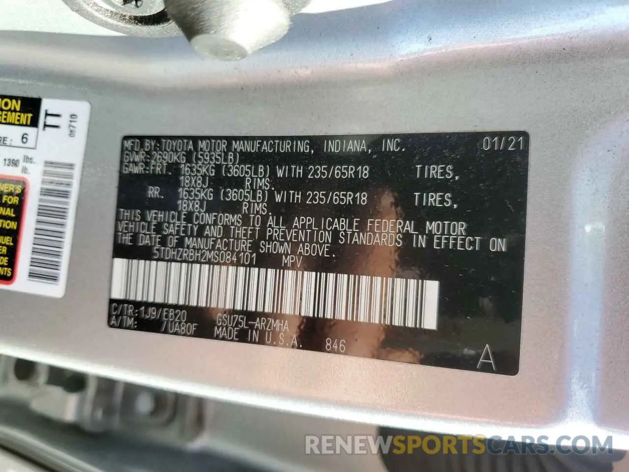 13 Photograph of a damaged car 5TDHZRBH2MS084101 TOYOTA HIGHLANDER 2021