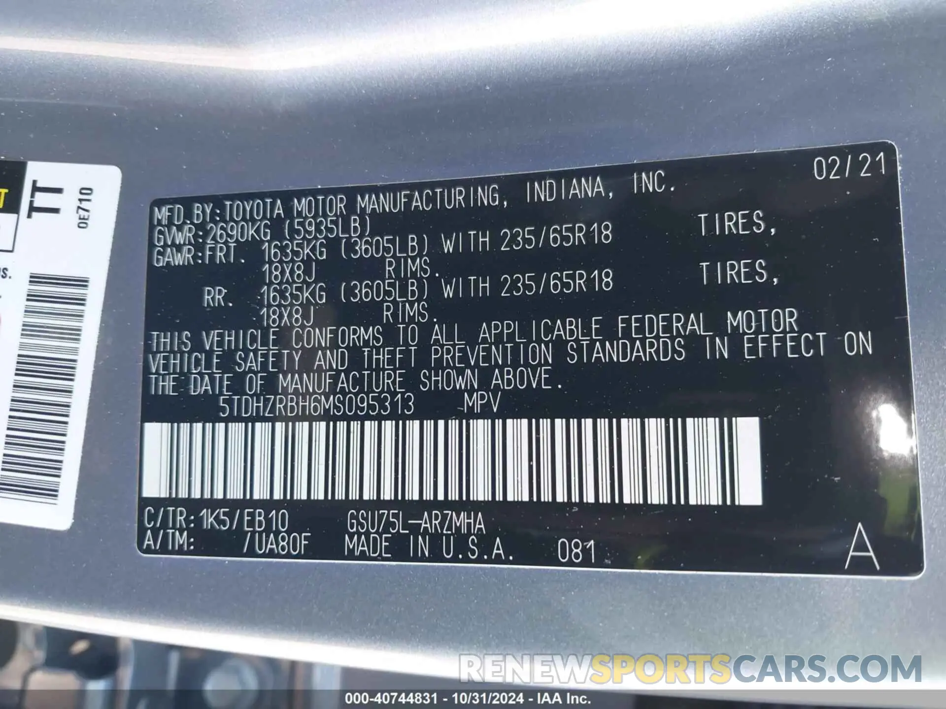 9 Photograph of a damaged car 5TDHZRBH6MS095313 TOYOTA HIGHLANDER 2021