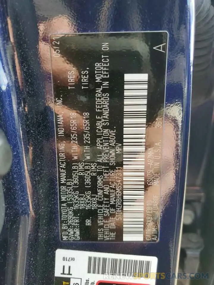 13 Photograph of a damaged car 5TDHZRBH6MS547311 TOYOTA HIGHLANDER 2021