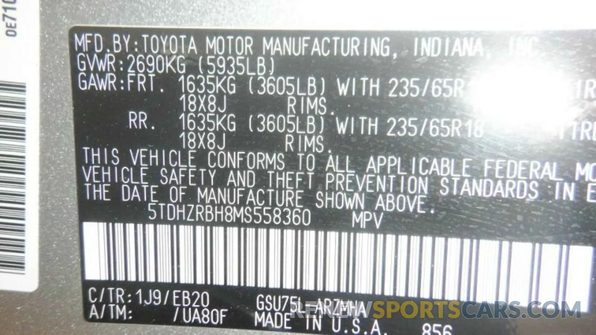 8 Photograph of a damaged car 5TDHZRBH8MS558360 TOYOTA HIGHLANDER 2021