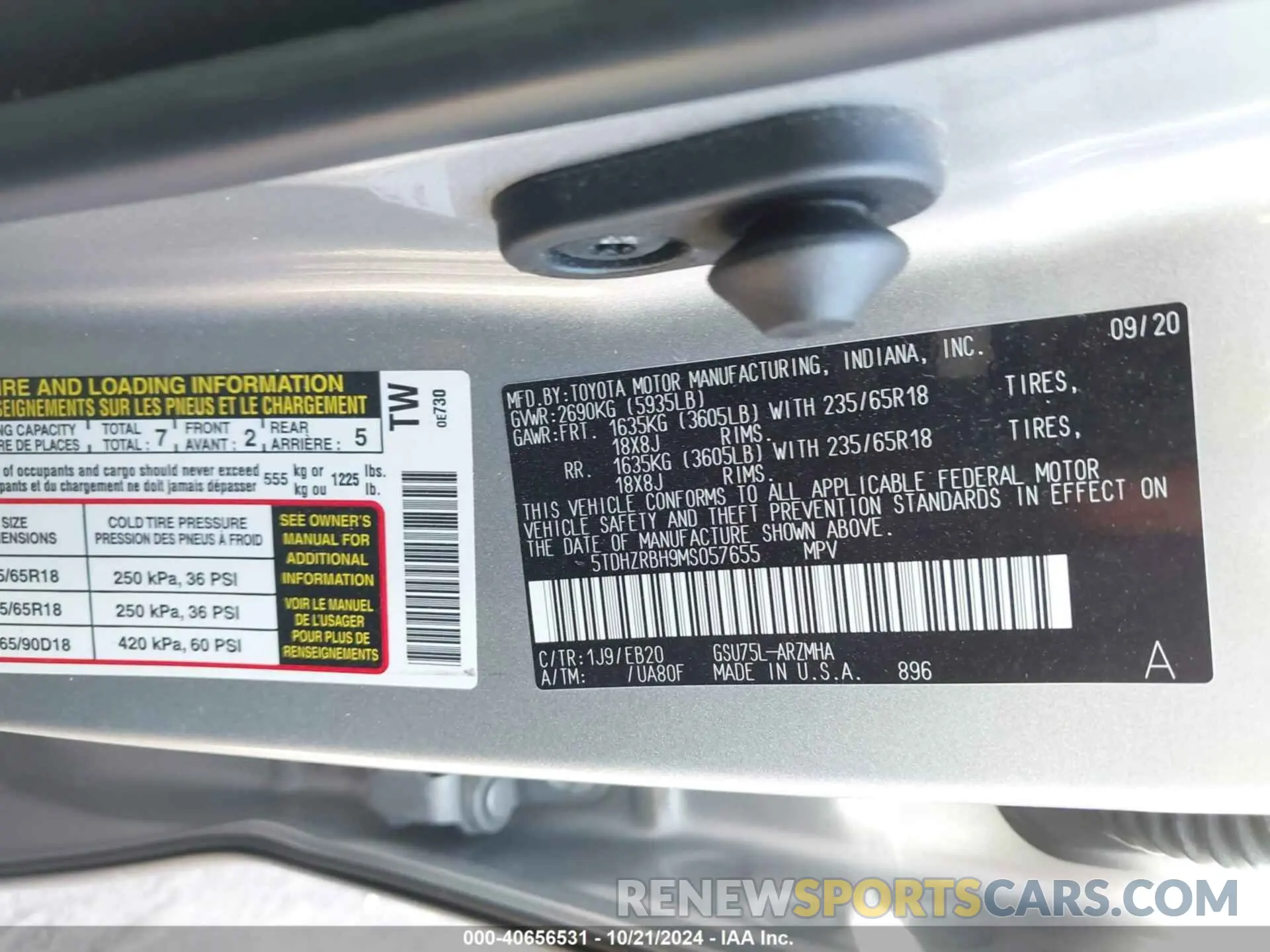 9 Photograph of a damaged car 5TDHZRBH9MS057655 TOYOTA HIGHLANDER 2021