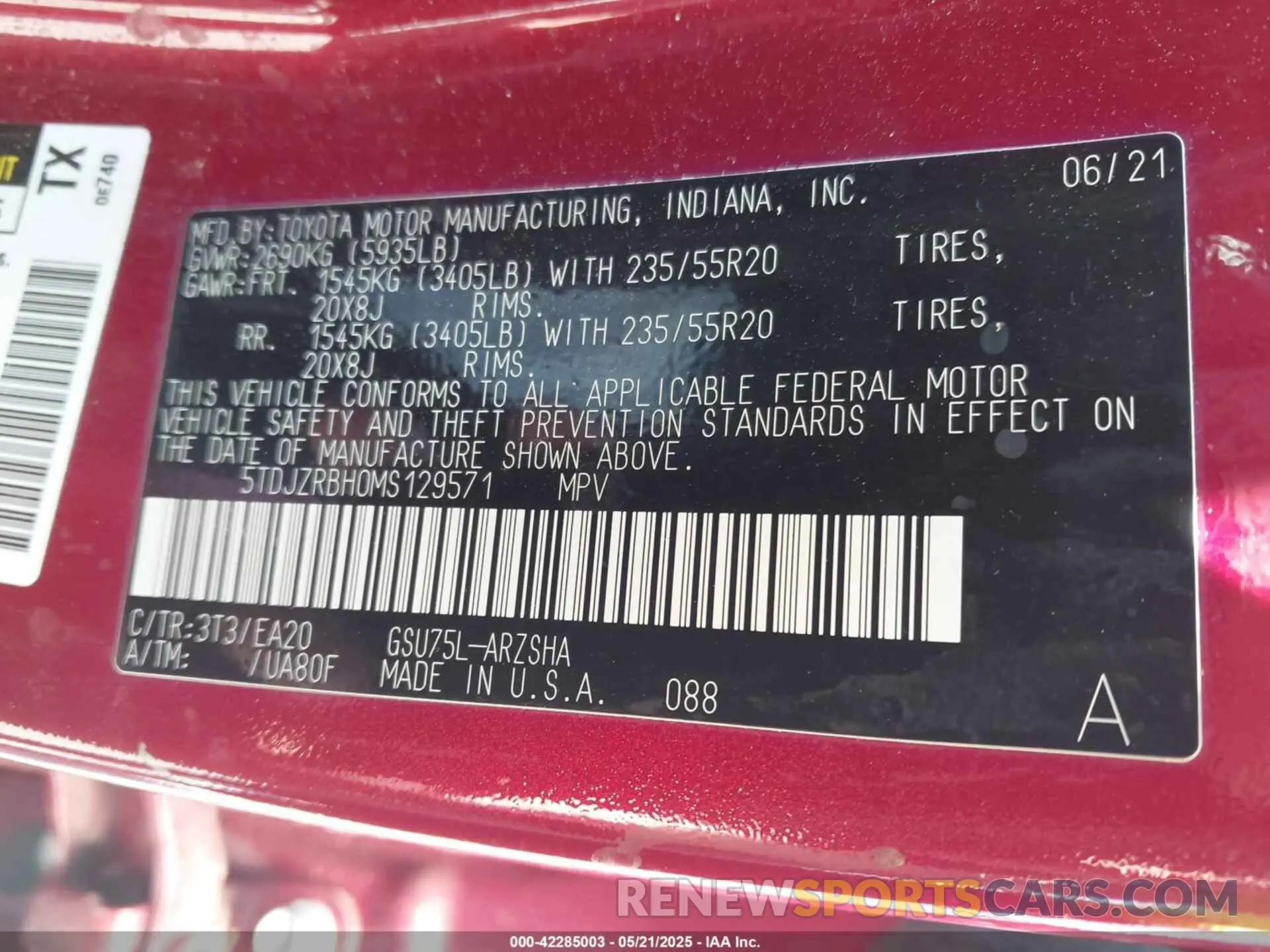 9 Photograph of a damaged car 5TDJZRBH0MS129571 TOYOTA HIGHLANDER 2021