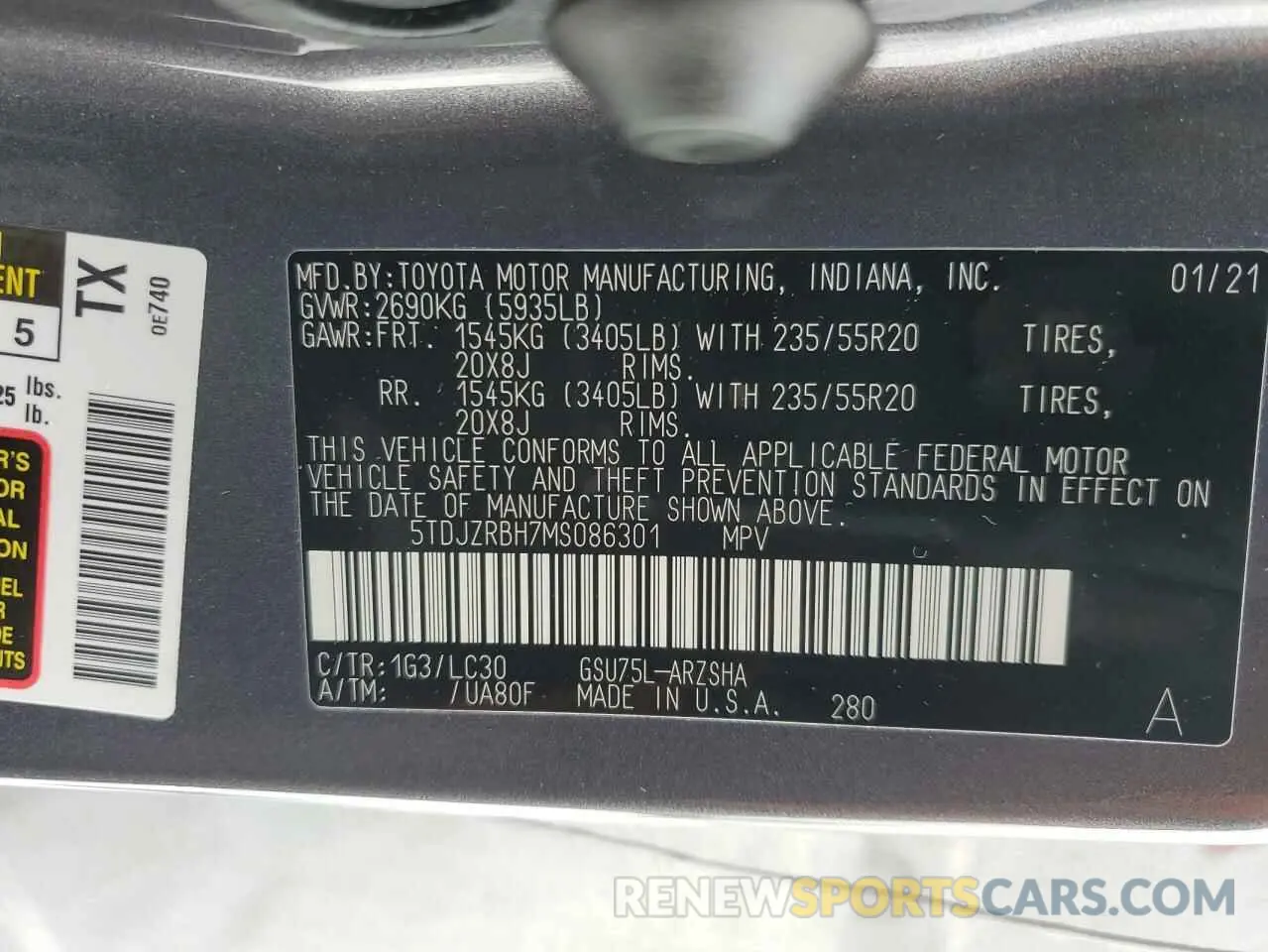 13 Photograph of a damaged car 5TDJZRBH7MS086301 TOYOTA HIGHLANDER 2021
