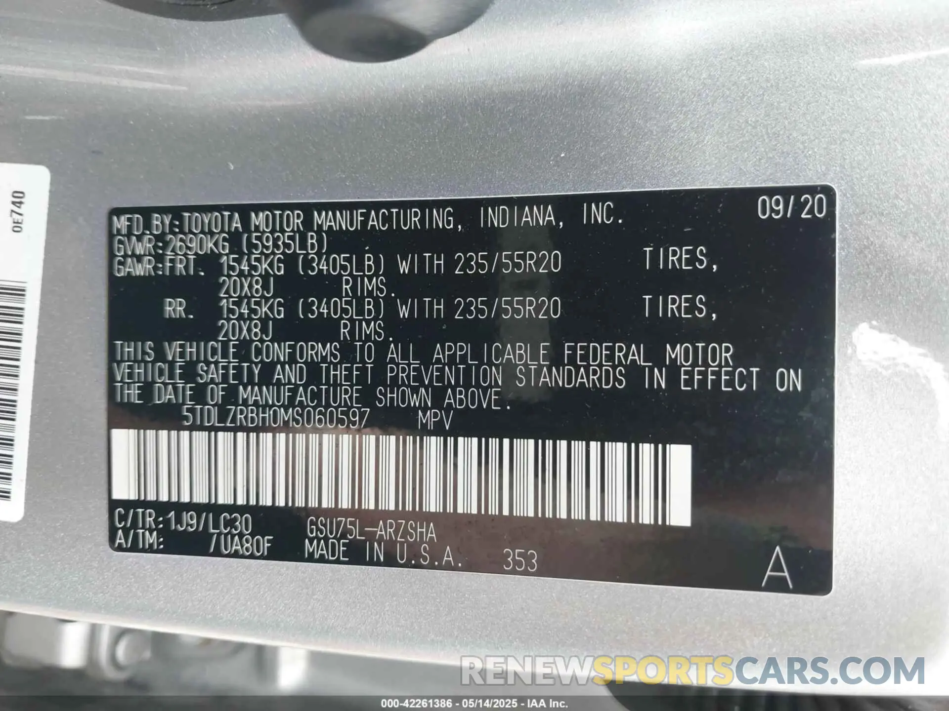 9 Photograph of a damaged car 5TDLZRBH0MS060597 TOYOTA HIGHLANDER 2021