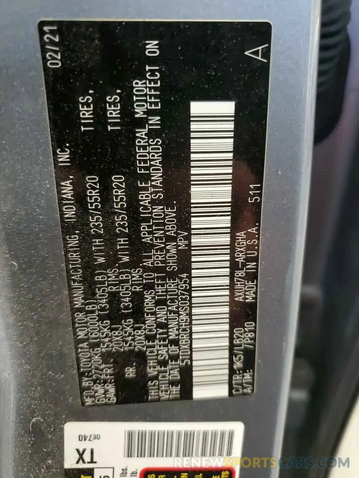 13 Photograph of a damaged car 5TDXBRCH9MS037954 TOYOTA HIGHLANDER 2021