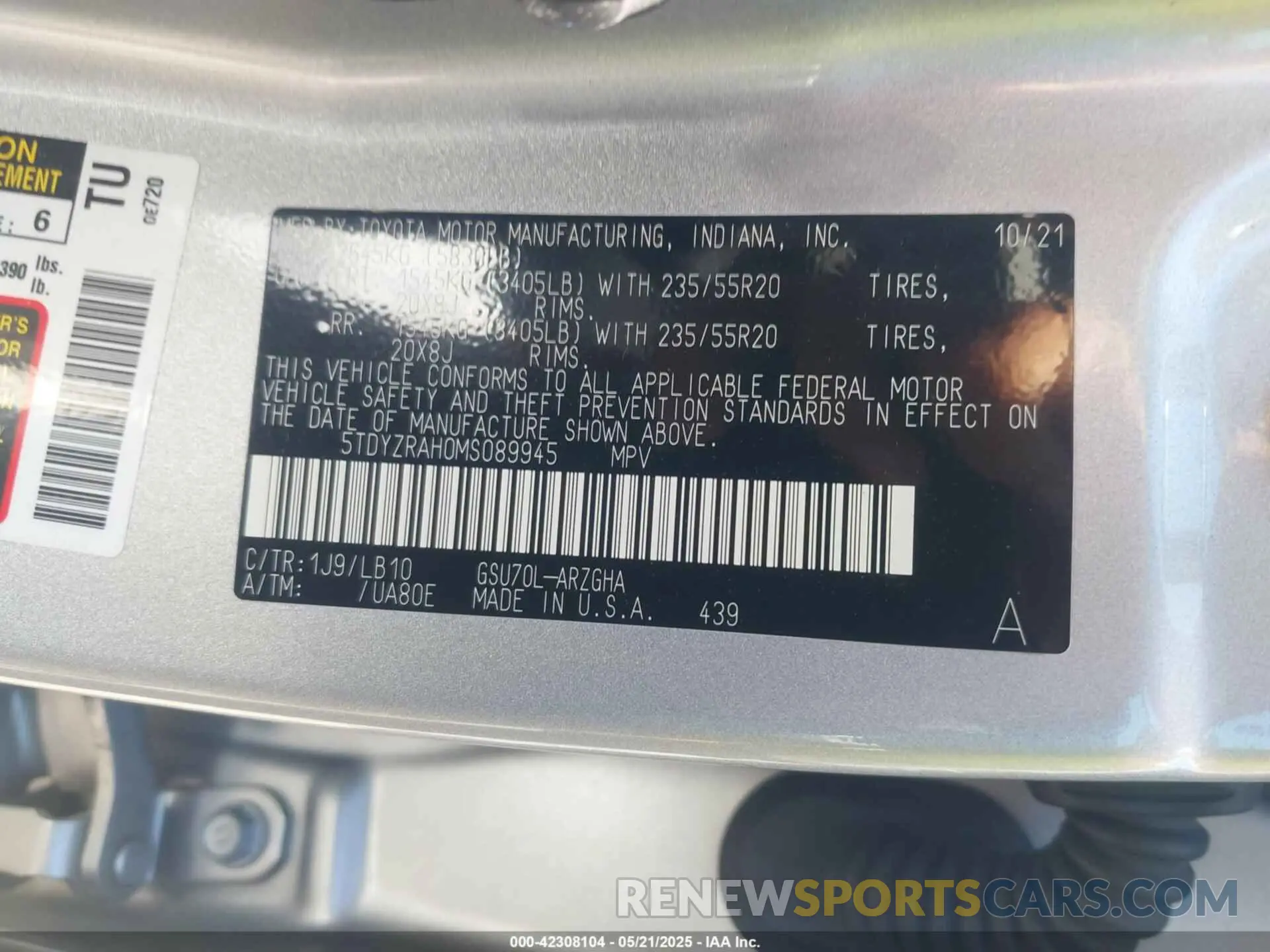 9 Photograph of a damaged car 5TDYZRAH0MS089945 TOYOTA HIGHLANDER 2021