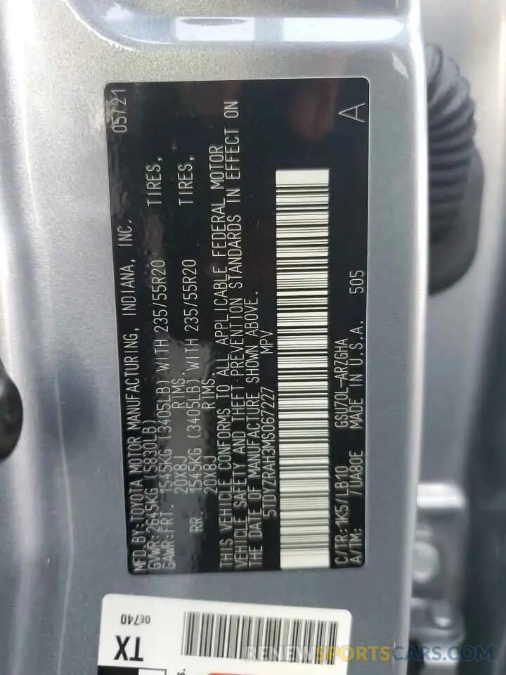 14 Photograph of a damaged car 5TDYZRAH3MS067227 TOYOTA HIGHLANDER 2021