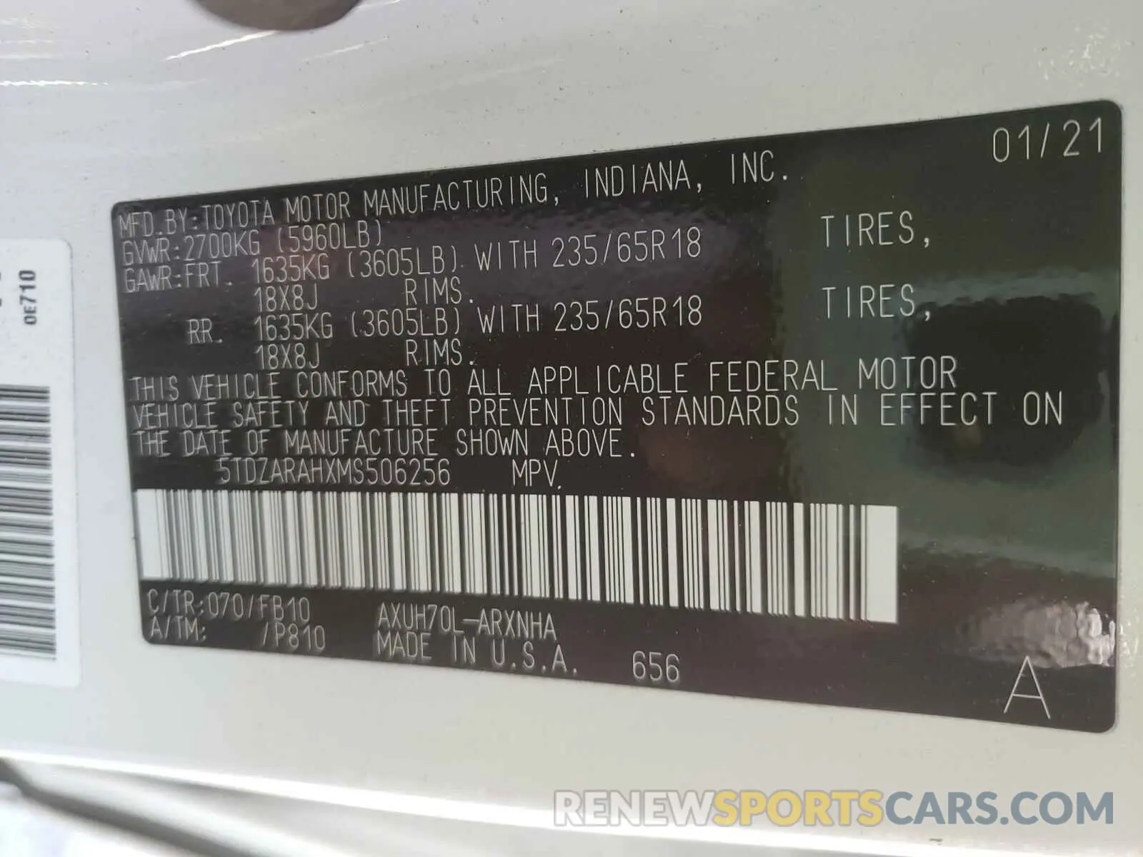 10 Photograph of a damaged car 5TDZARAHXMS506256 TOYOTA HIGHLANDER 2021