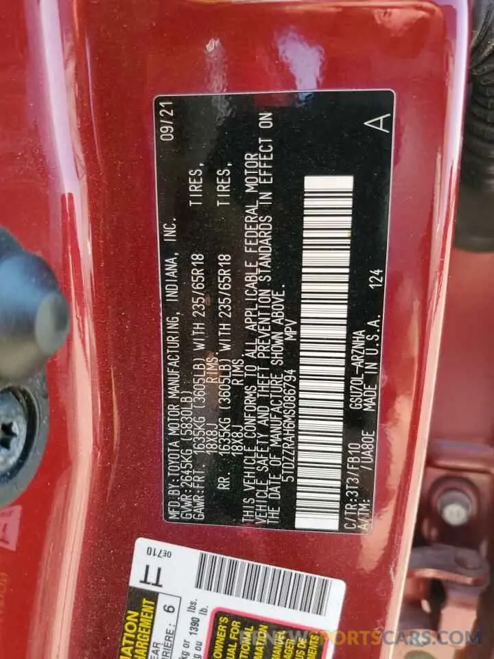 13 Photograph of a damaged car 5TDZZRAH6MS086794 TOYOTA HIGHLANDER 2021