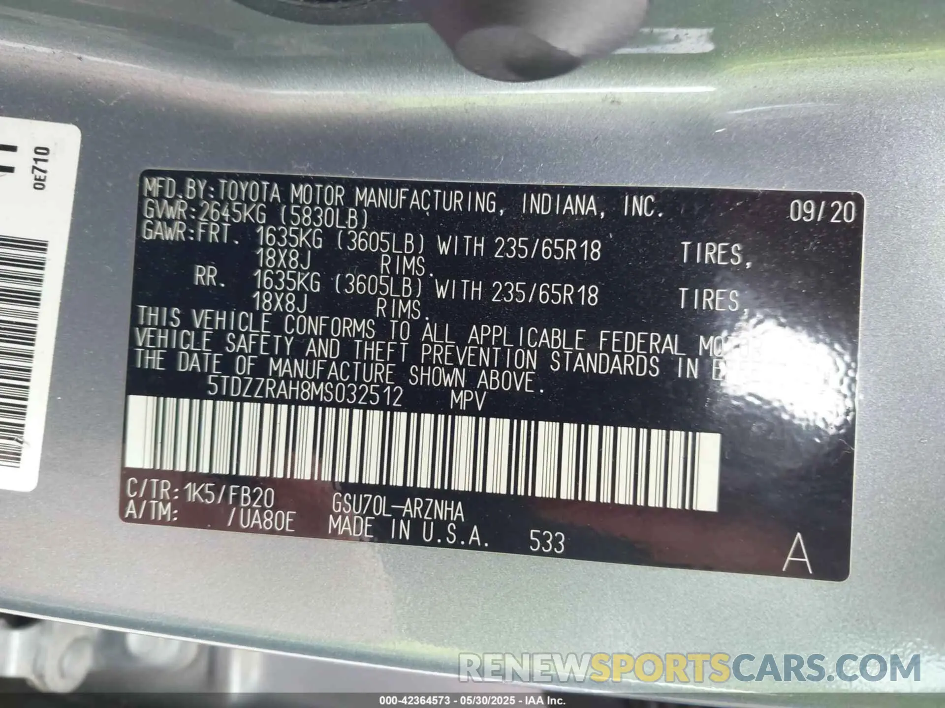 9 Photograph of a damaged car 5TDZZRAH8MS032512 TOYOTA HIGHLANDER 2021