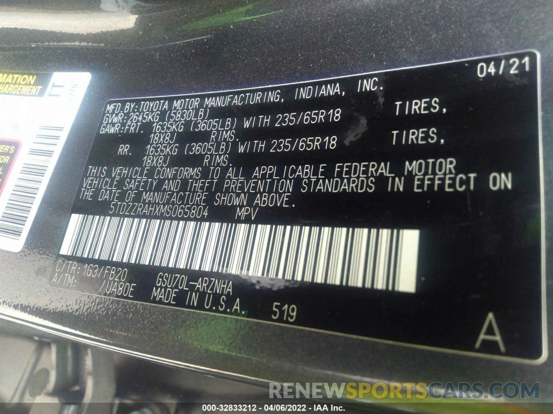 9 Photograph of a damaged car 5TDZZRAHXMS065804 TOYOTA HIGHLANDER 2021