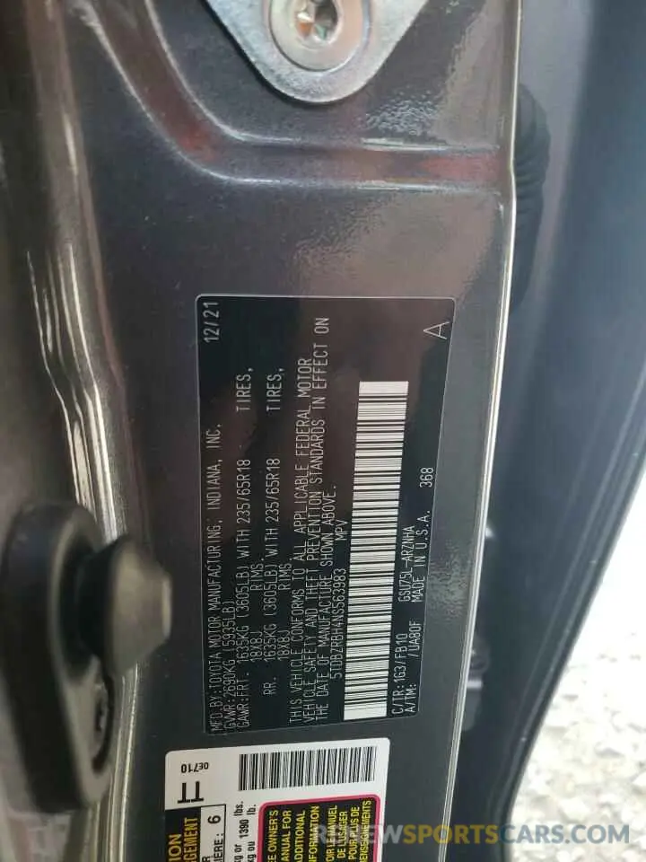 13 Photograph of a damaged car 5TDBZRBH4NS563983 TOYOTA HIGHLANDER 2022