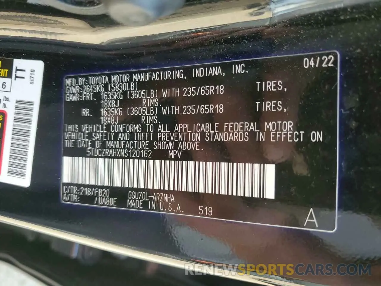 13 Photograph of a damaged car 5TDCZRAHXNS120162 TOYOTA HIGHLANDER 2022