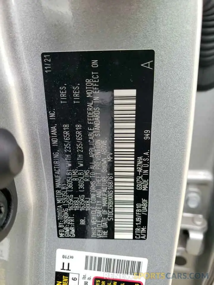 12 Photograph of a damaged car 5TDCZRBHXNS168761 TOYOTA HIGHLANDER 2022