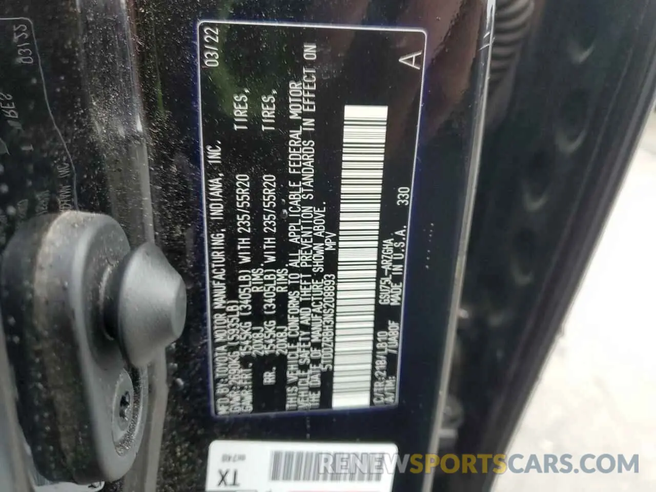 13 Photograph of a damaged car 5TDDZRBH3NS208893 TOYOTA HIGHLANDER 2022