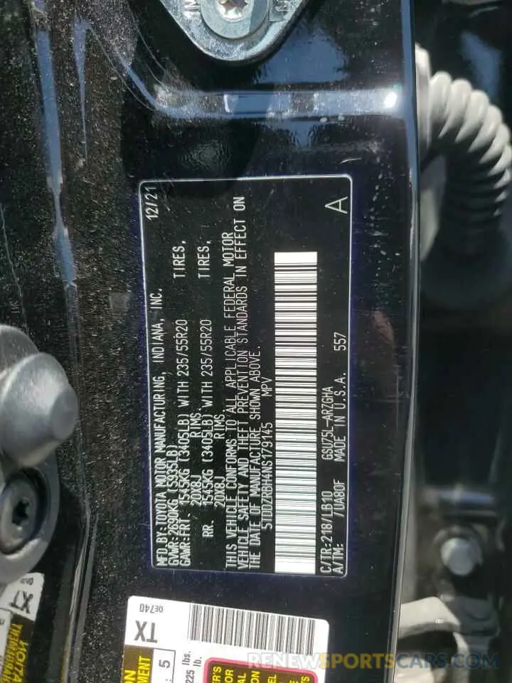 13 Photograph of a damaged car 5TDDZRBH4NS179145 TOYOTA HIGHLANDER 2022