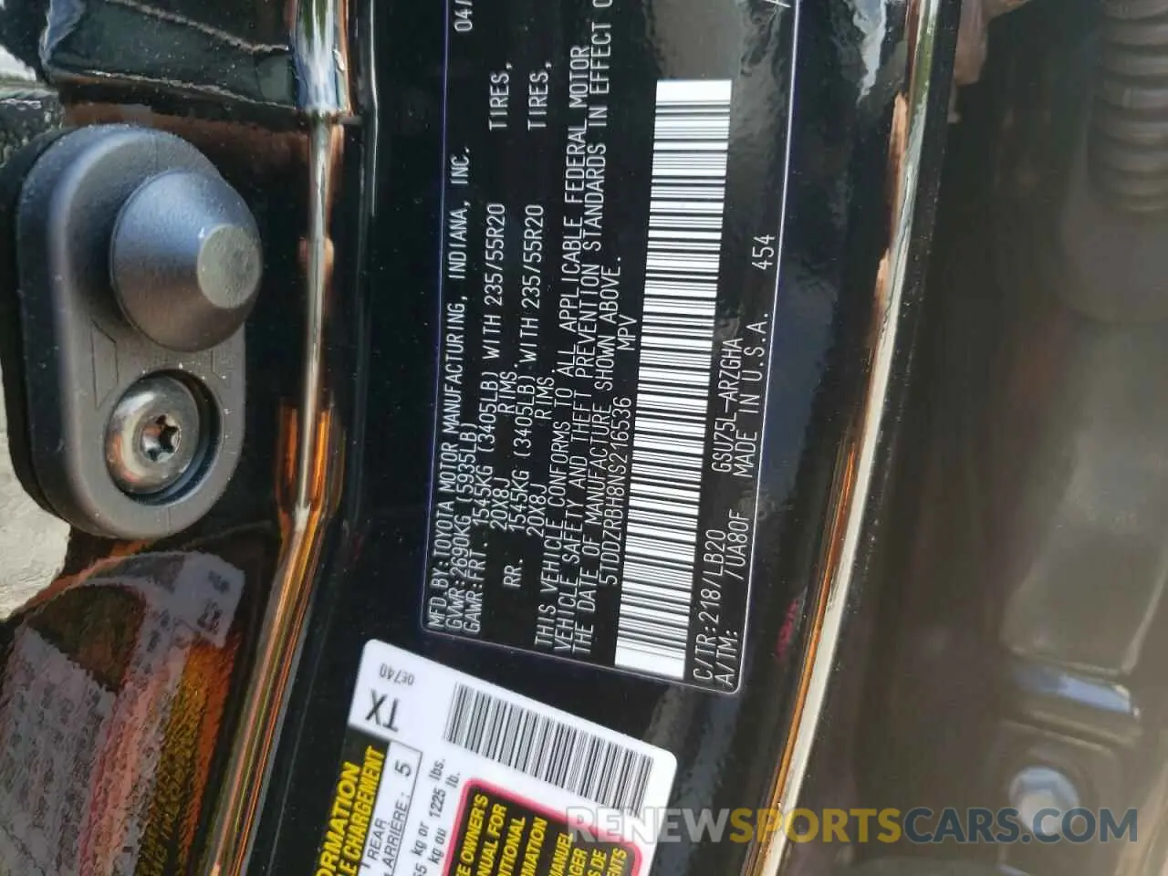 10 Photograph of a damaged car 5TDDZRBH8NS216536 TOYOTA HIGHLANDER 2022