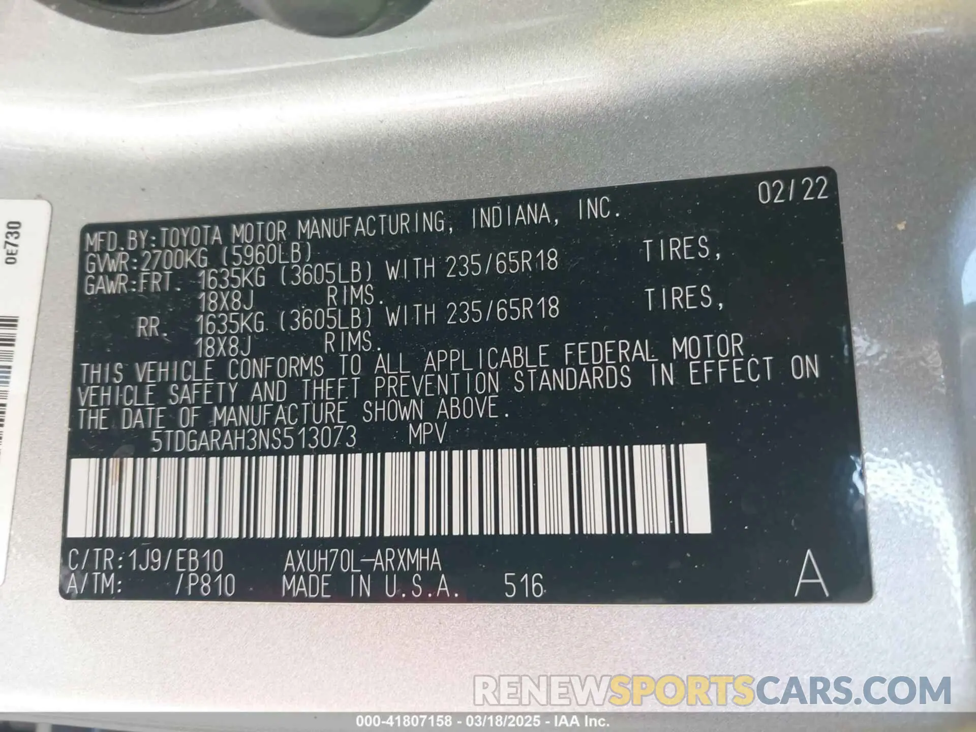 9 Photograph of a damaged car 5TDGARAH3NS513073 TOYOTA HIGHLANDER 2022