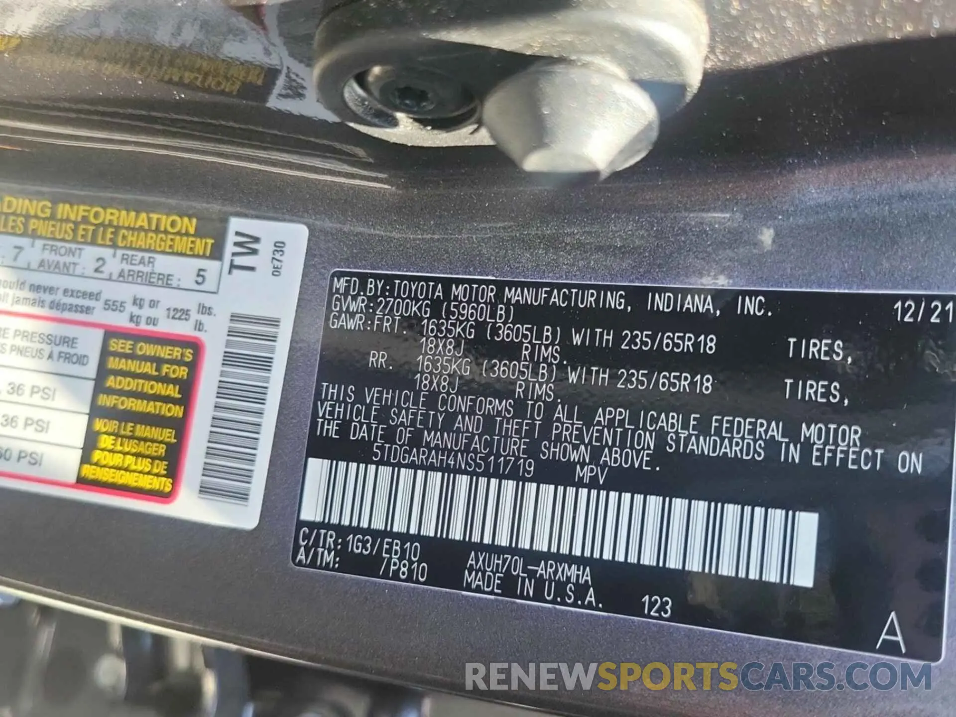 1 Photograph of a damaged car 5TDGARAH4NS511719 TOYOTA HIGHLANDER 2022