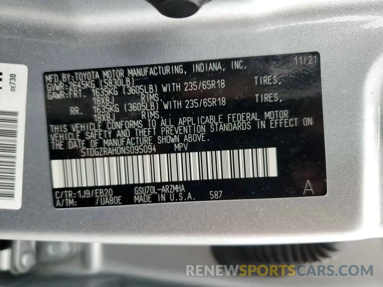 14 Photograph of a damaged car 5TDGZRAH0NS095094 TOYOTA HIGHLANDER 2022
