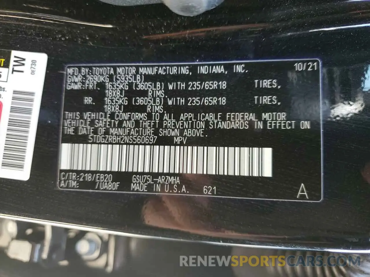 14 Photograph of a damaged car 5TDGZRBH2NS560697 TOYOTA HIGHLANDER 2022