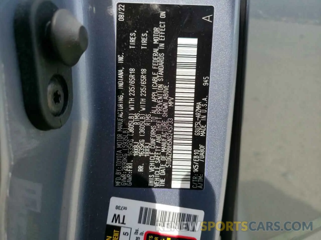 13 Photograph of a damaged car 5TDGZRBH5NS245733 TOYOTA HIGHLANDER 2022