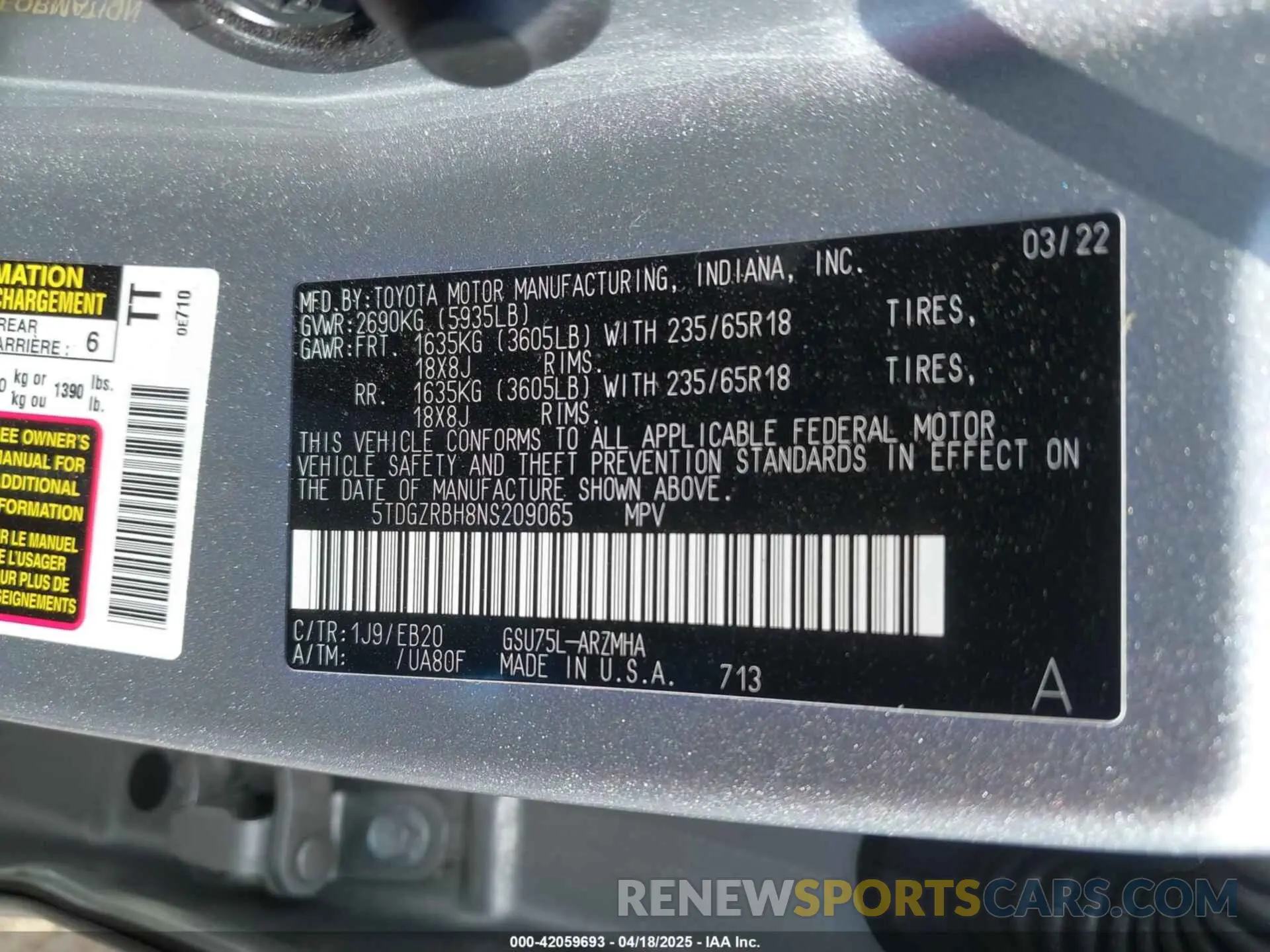 9 Photograph of a damaged car 5TDGZRBH8NS209065 TOYOTA HIGHLANDER 2022