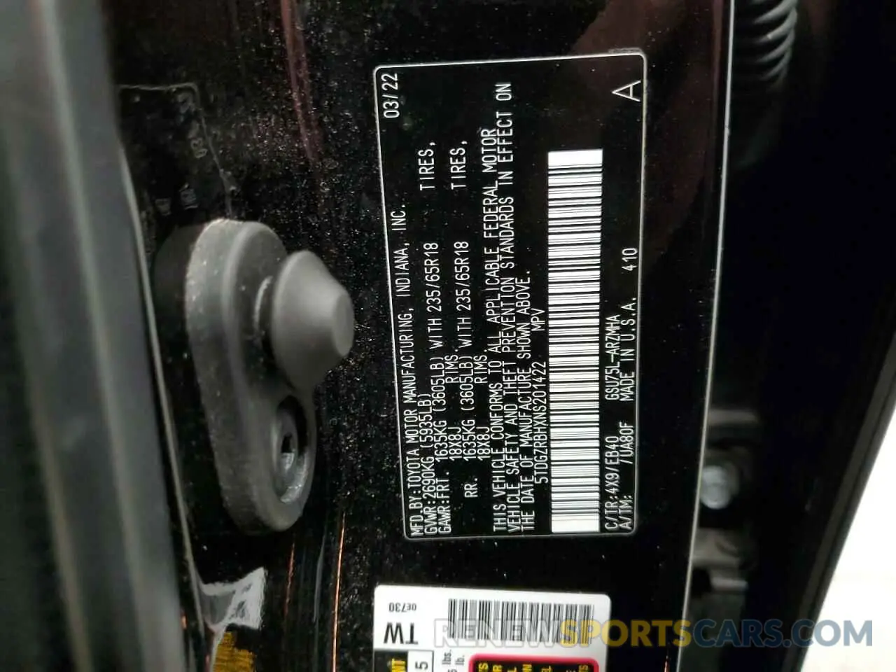 14 Photograph of a damaged car 5TDGZRBHXNS201422 TOYOTA HIGHLANDER 2022