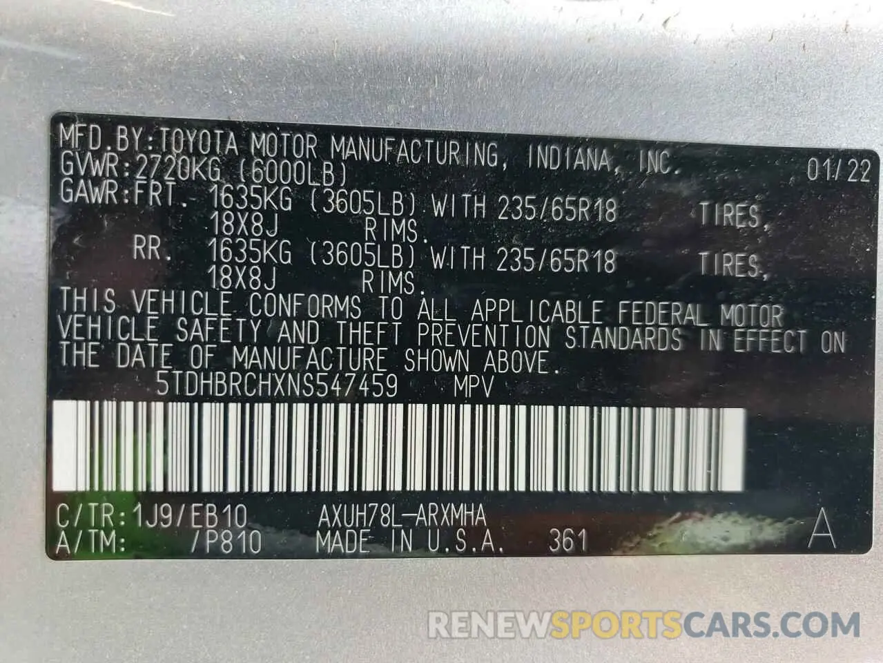 14 Photograph of a damaged car 5TDHBRCHXNS547459 TOYOTA HIGHLANDER 2022