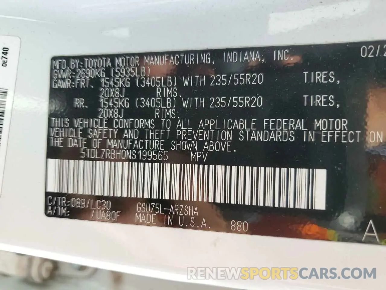 13 Photograph of a damaged car 5TDLZRBH0NS199565 TOYOTA HIGHLANDER 2022