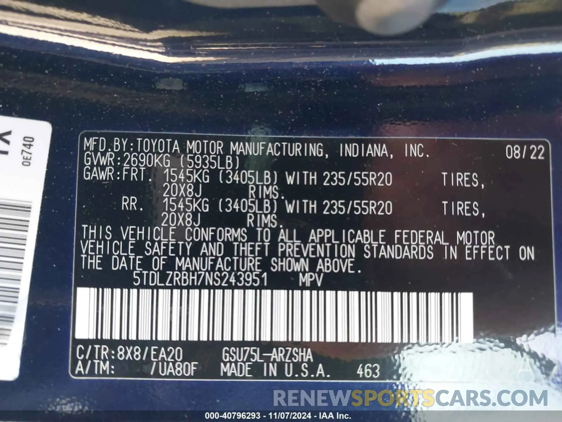 9 Photograph of a damaged car 5TDLZRBH7NS243951 TOYOTA HIGHLANDER 2022