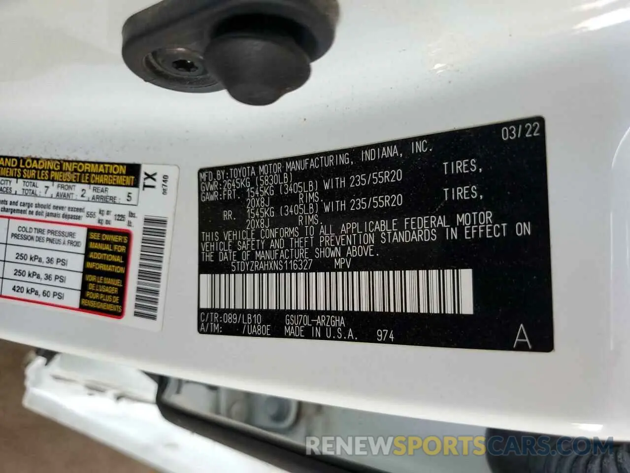 14 Photograph of a damaged car 5TDYZRAHXNS116327 TOYOTA HIGHLANDER 2022