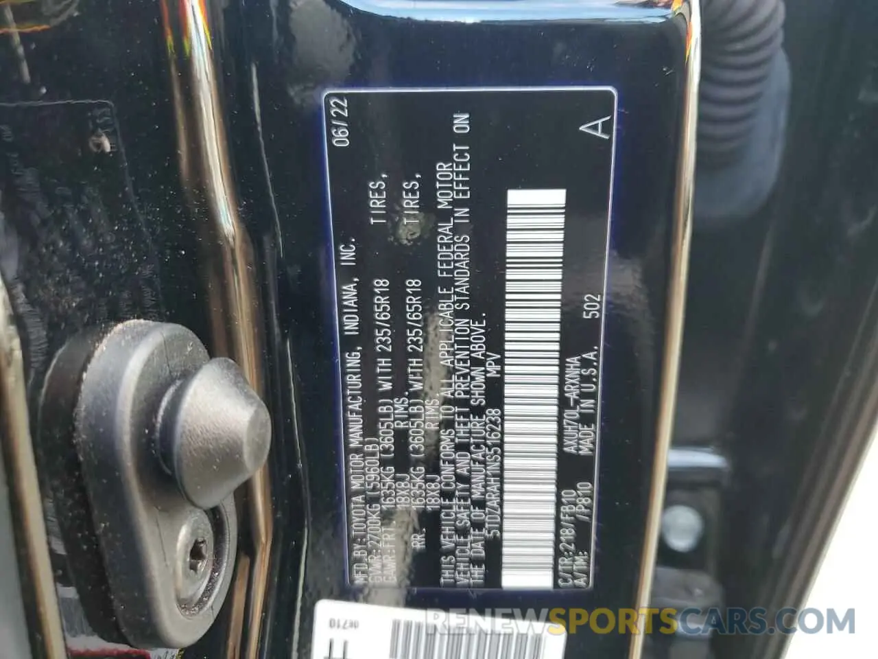 14 Photograph of a damaged car 5TDZARAH1NS516238 TOYOTA HIGHLANDER 2022