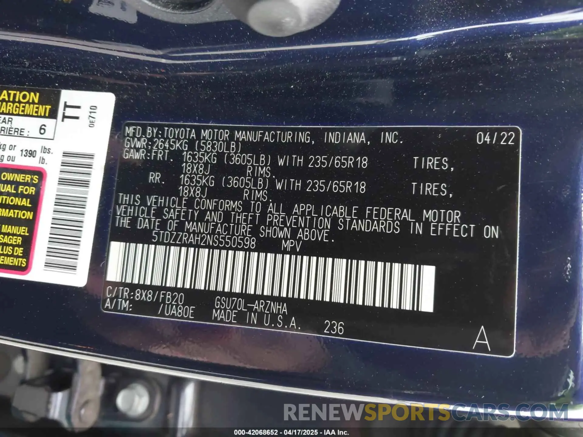 9 Photograph of a damaged car 5TDZZRAH2NS550598 TOYOTA HIGHLANDER 2022