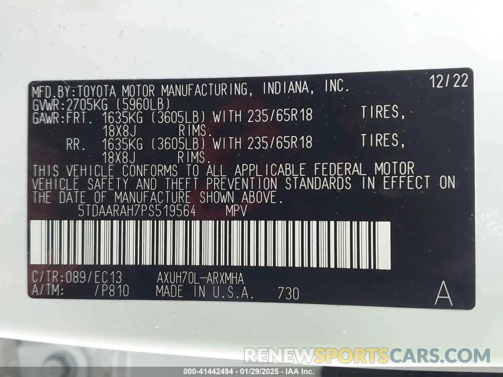 9 Photograph of a damaged car 5TDAARAH7PS519564 TOYOTA HIGHLANDER 2023
