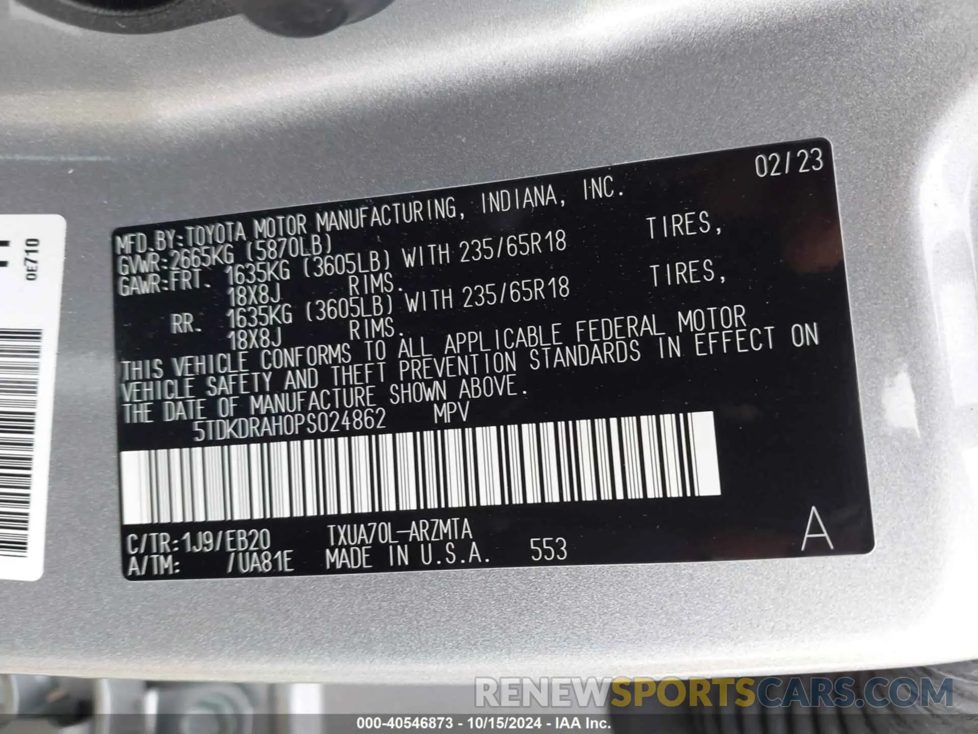 9 Photograph of a damaged car 5TDKDRAH0PS024862 TOYOTA HIGHLANDER 2023