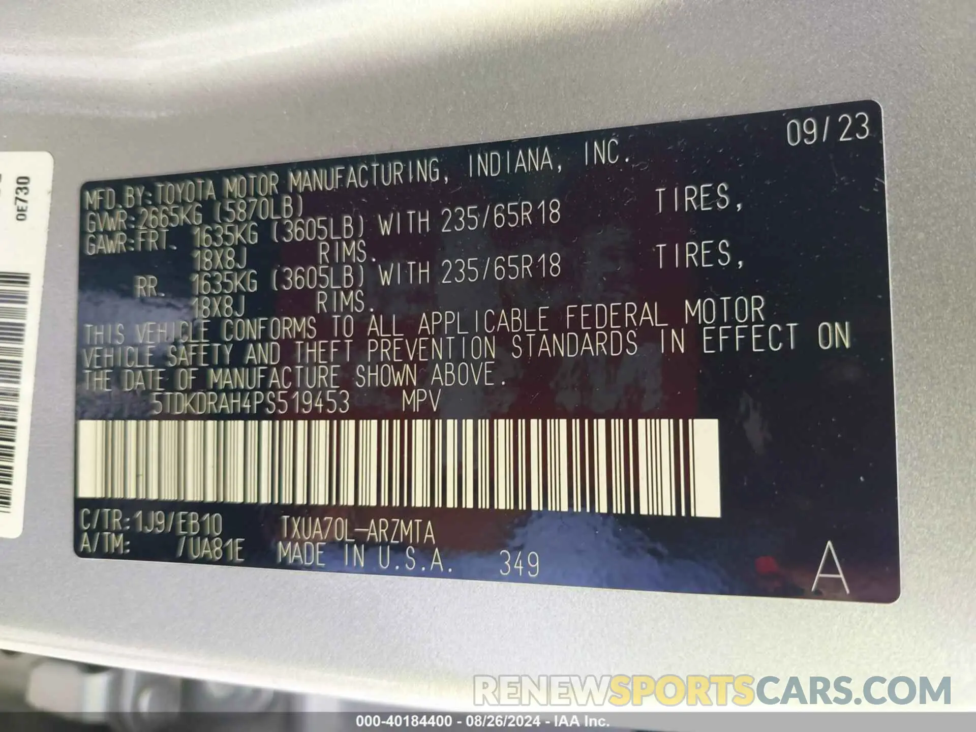 9 Photograph of a damaged car 5TDKDRAH4PS519453 TOYOTA HIGHLANDER 2023