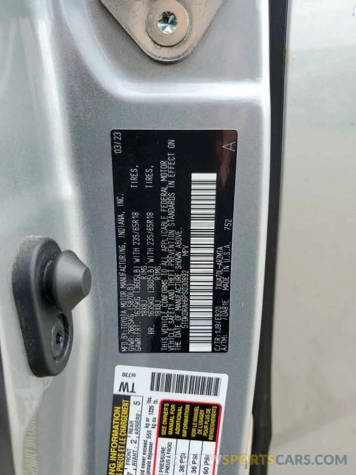 13 Photograph of a damaged car 5TDKDRAH6PS030892 TOYOTA HIGHLANDER 2023
