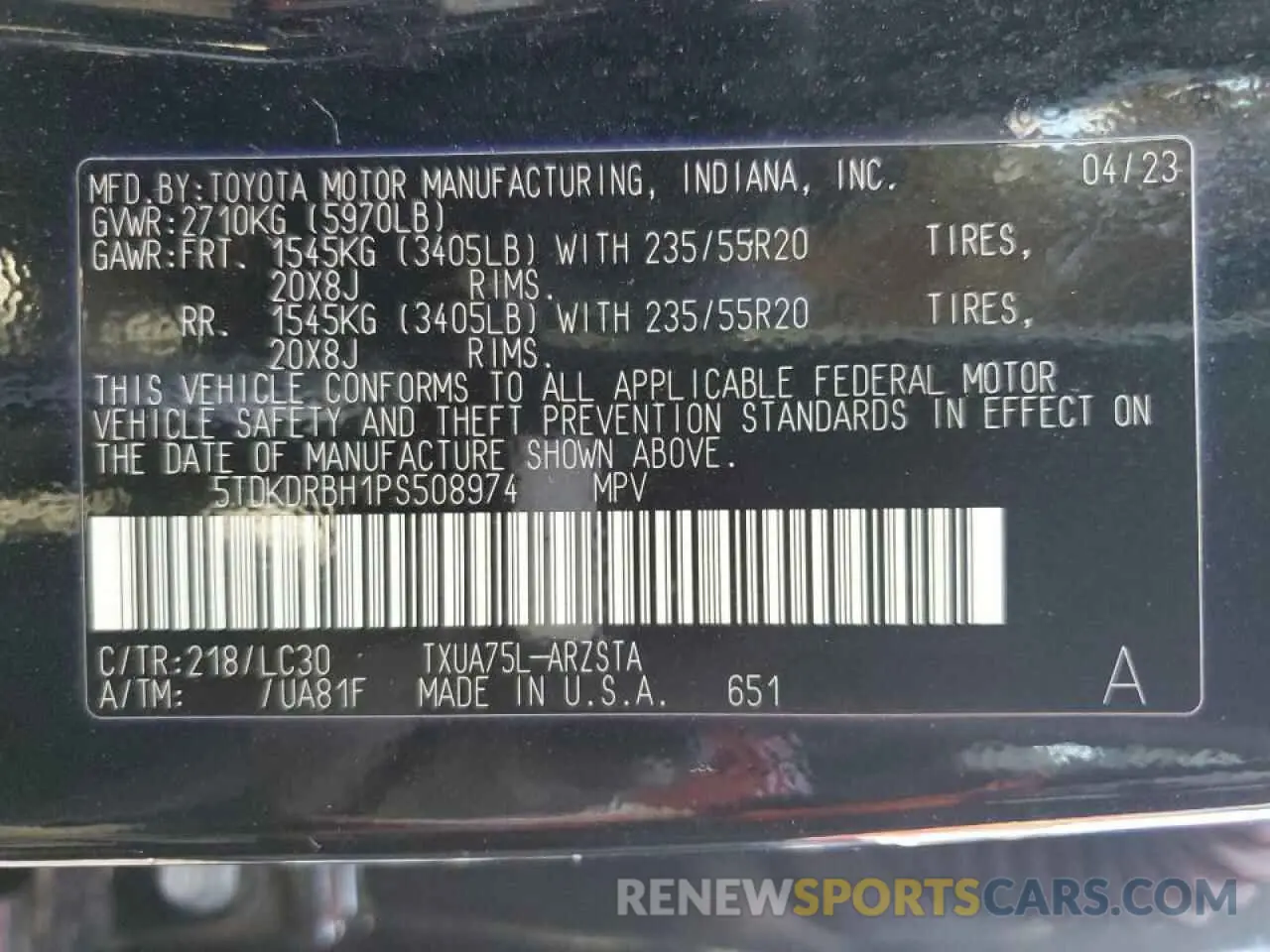 13 Photograph of a damaged car 5TDKDRBH1PS508974 TOYOTA HIGHLANDER 2023