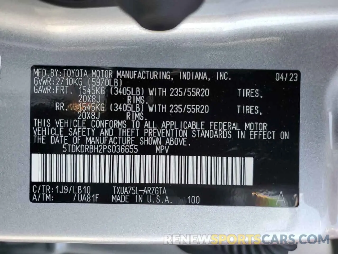 14 Photograph of a damaged car 5TDKDRBH2PS036655 TOYOTA HIGHLANDER 2023