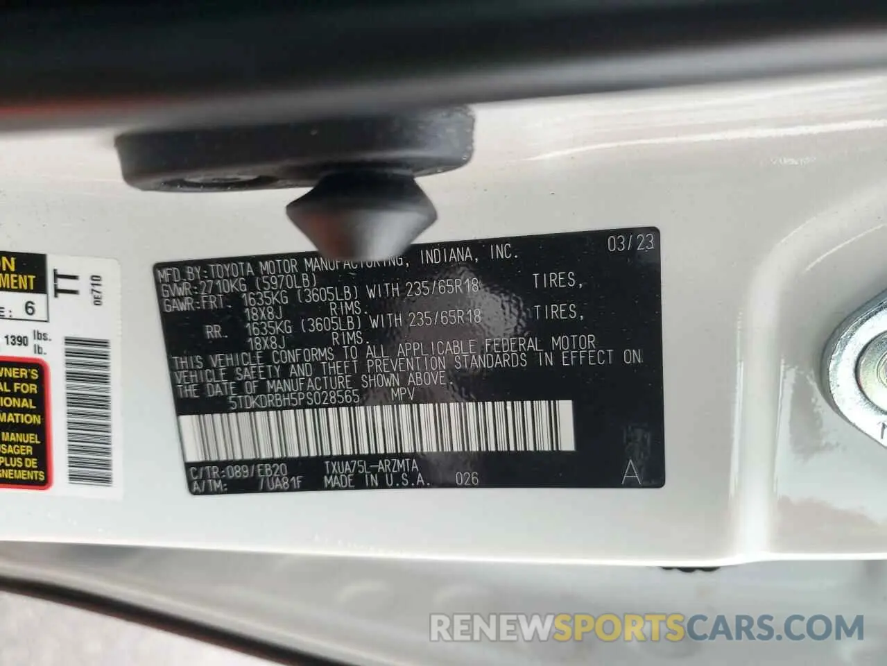 13 Photograph of a damaged car 5TDKDRBH5PS028565 TOYOTA HIGHLANDER 2023