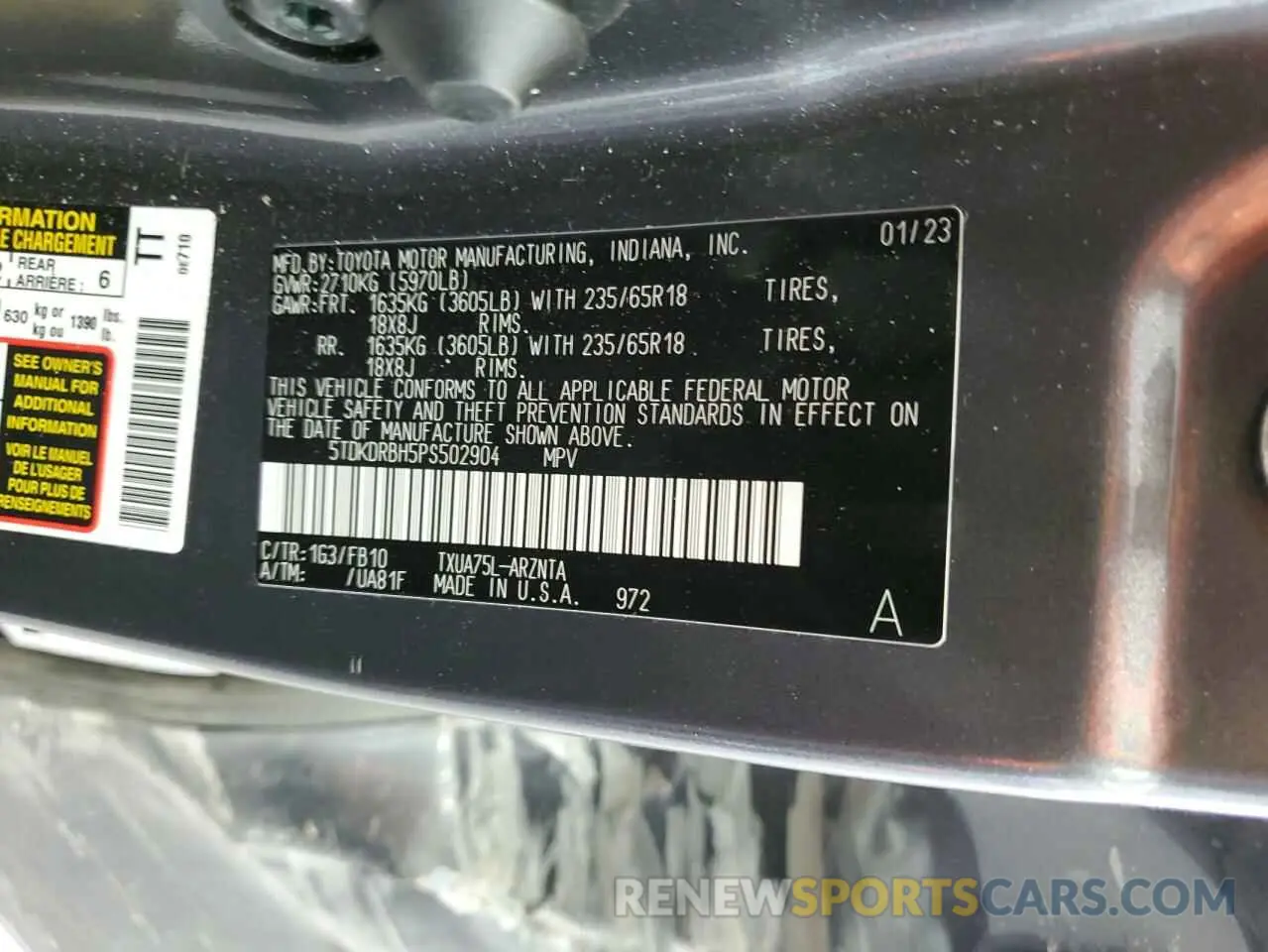 13 Photograph of a damaged car 5TDKDRBH5PS502904 TOYOTA HIGHLANDER 2023