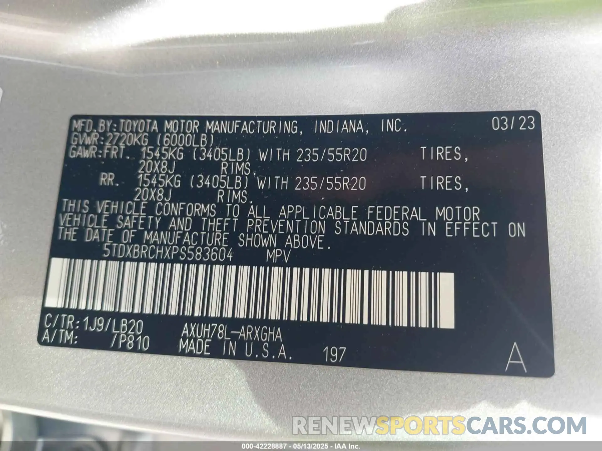 9 Photograph of a damaged car 5TDXBRCHXPS583604 TOYOTA HIGHLANDER 2023