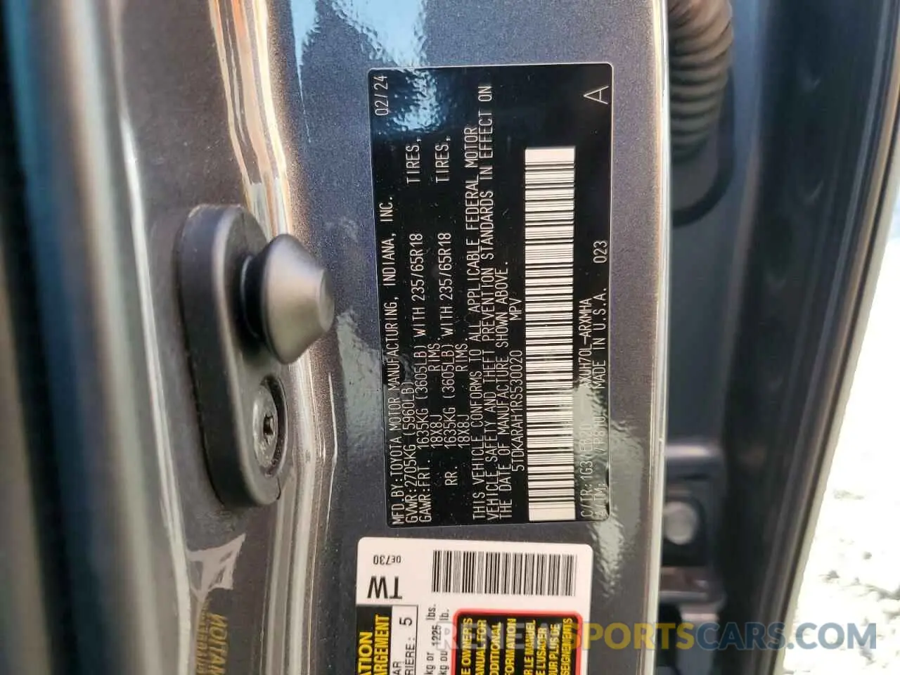 13 Photograph of a damaged car 5TDKARAH1RS530020 TOYOTA HIGHLANDER 2024